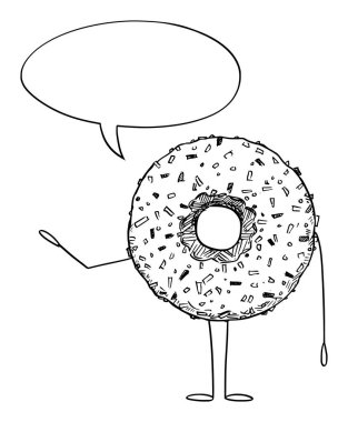 Donut ya da Donut Çizgi Film Karakteri Konuşma Baloncuğu, Vektör İllüzyonu
