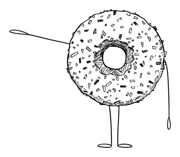 Donut o Donut Carácter de dibujos animados que señala algo a mano, ilustración vectorial — Vector de stock