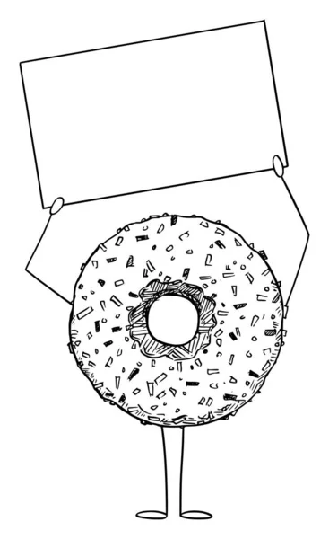 Donut or Doughnut Cartoon Caracter Holding Empty Iniciar sesión Manos, Vector Ilustración — Archivo Imágenes Vectoriales