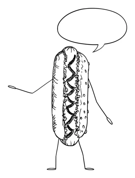 Hot Dog or Hotdog Food Cartoon Character With Speech Bubble, Vector Illustration — Stock Vector
