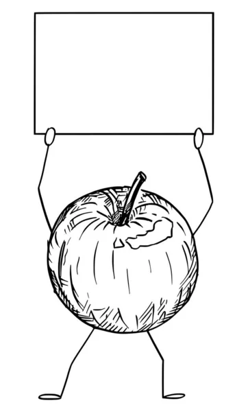 Καρτούν Apple Φρούτα Cartoon Character Holding Empty Sign in Hands, Διάνυσμα εικονογράφηση — Διανυσματικό Αρχείο