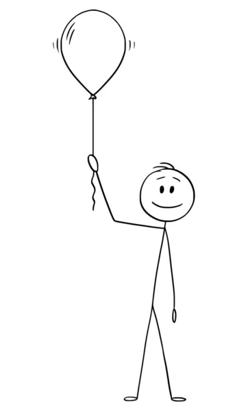 Vector cartoon illustratie van Happy Man of Zakenman Holding Opblaasbare Party Ballon of Helium Air Ball — Stockvector