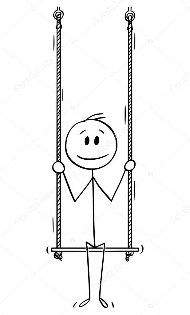 Vector Cartoon Illustration of Man or Businessman Sitting on Swing