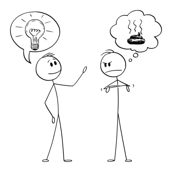 Vector Cartoon Illustration of Two Men or Businessmen, One With Idea and Second Thinking That This Idea is Shit or Crap — 图库矢量图片