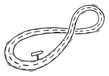 Vector Conceptual Business Illustration or Drawing of Cyclic Road, Moving in Circle, Yineleme ve Sonsuz Çaba