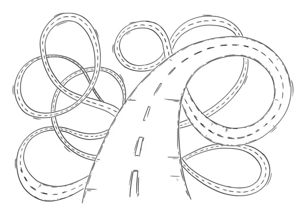 Vector Conceptual Business Illustration or Drawing of Road Chaos, Zor Seçimler ve Belirsiz Yön, Problem ve Engel Yolu — Stok Vektör