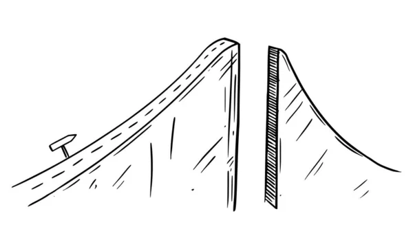 Ilustración conceptual vectorial o dibujo del camino hacia el éxito interrumpido por rotura o chasis, obstáculo en el camino, negocio o concepto de carrera — Archivo Imágenes Vectoriales