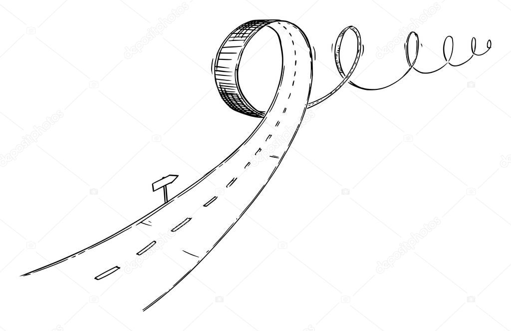Vector Conceptual Business Illustration or Drawing of Turbulent Road, Difficult Choices and Uncertain Direction, Problem and Obstacle in Way