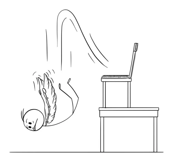 Vector Cartoon Illustration of Man or Businessman Trying to Fly With Wings But Falling Down (dalam bahasa Inggris). Konsep Sukses dan Gagal . - Stok Vektor