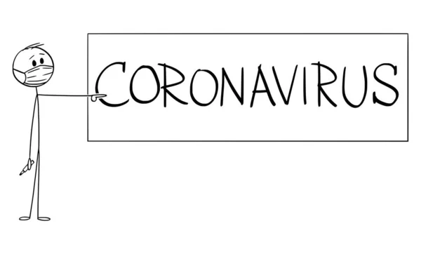 Vektor Rajzfilm Illusztráció Férfi vagy Tanár Viselő Arc Maszk rámutatva Coronavirus jel vagy Blackboard. Járvány vagy Covid-19 koncepció. — Stock Vector