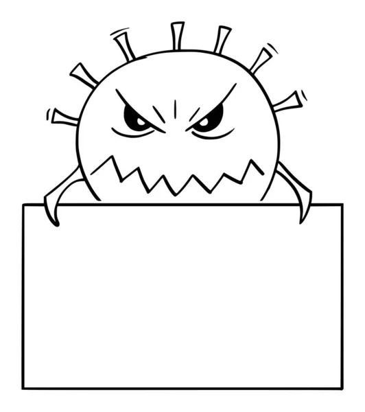 Vector Cartoon Illustration of Coronavirus COVID-19 as Dangerous Monster Holding Empty Sign — Stock Vector