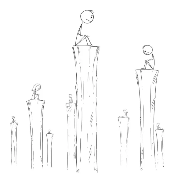 Vector Cartoon Illustration of People staying Alone on High Columns ( 영어 ) 공식 웹 사이트. 외로움, 외로움, 외로움 혹은 외로움에 대한 개념. — 스톡 벡터