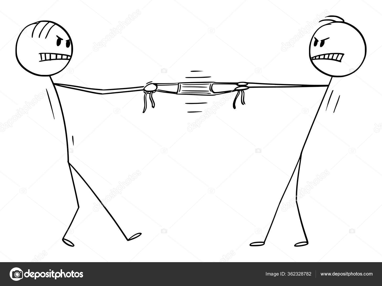 Vector Cartoon Illustration of Two Men Fighting for Surgical Face Mask