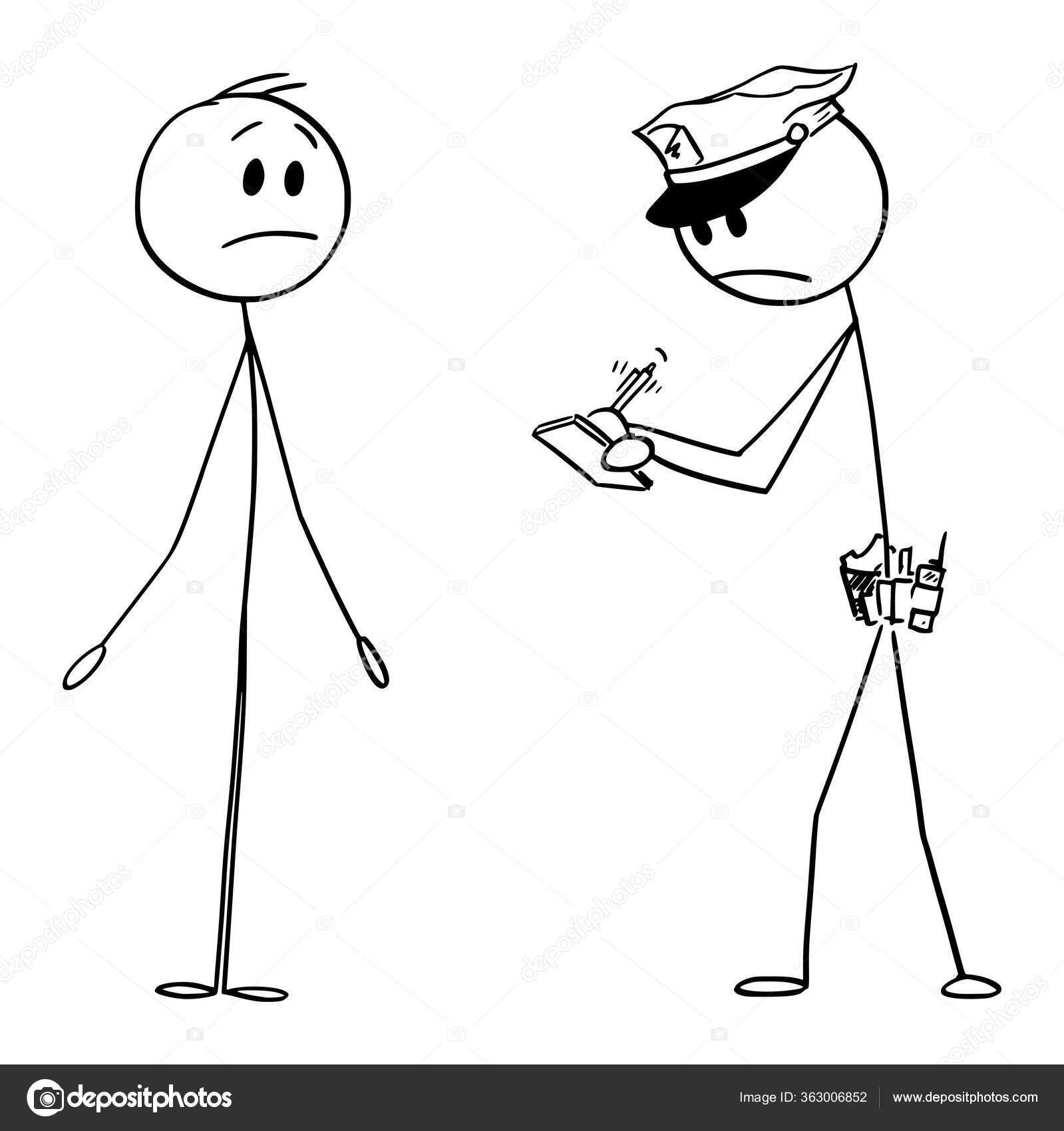 Vettoriale stockIllustrazione del fumetto vettoriale del poliziotto o del  poliziotto che scrive gli avvisi o multa e l'uomo che mostra che non  conosco o non sono gesto colpevole . di ©ursus@zdeneksasek.com #363006852, image size:1599x1700