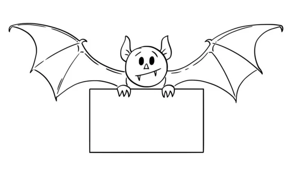 Vector Cartoon Illustration von Scary Cute Halloween Fledermaus Monster oder Kreatur hält leeres Zeichen — Stockvektor