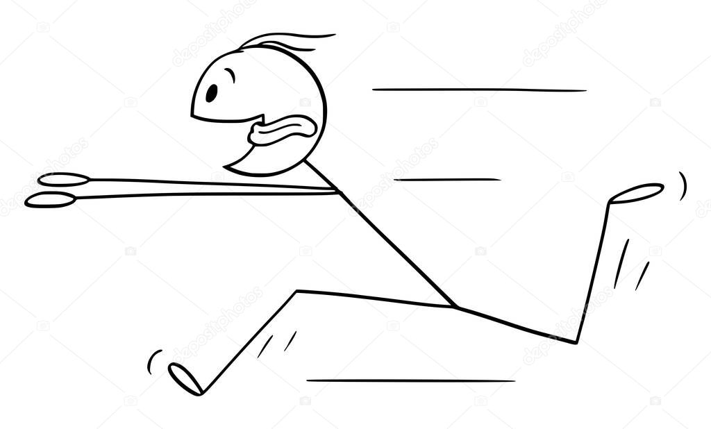 Vector Cartoon Illustration of Keen or Eager Man Running Fast for Something With His Tongue Stick Out and Flying