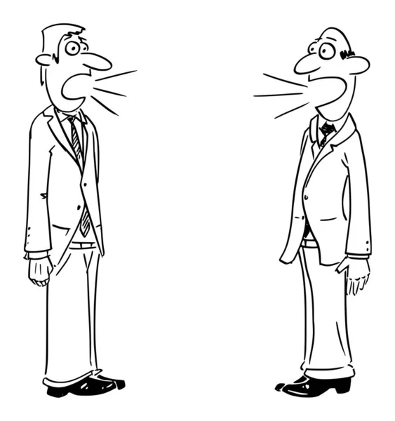 Vector Comic Cartoon von zwei Männern oder Geschäftsleuten im Gespräch. Konzept der Kommunikation und Diskussion. — Stockvektor
