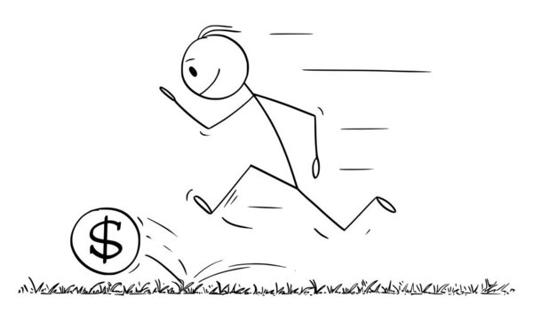 Векторный мультфильм о человеке или бизнесмене, играющем в футбол с мячом, бегущем забивать гол
