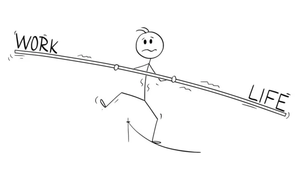 Vector Cartoon Illustration of Tightrope Walker, Man or Businessman Walking on Rope. Equilibrar Trabalho e Vida . —  Vetores de Stock