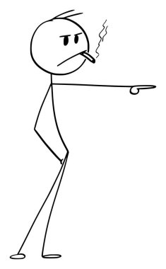 Sıkıcı Sert Adam 'ın Vektör Çizgi Filmi Ya da Purolu Adam Ya da Sigara Gösteren ya da Bir Şey Gösteren Adam