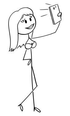 Seksi Güzel Kadın 'ın Vector Çizgi Filmi İç çamaşırlı ve Selfie Fotoğrafınızı Çekiyor