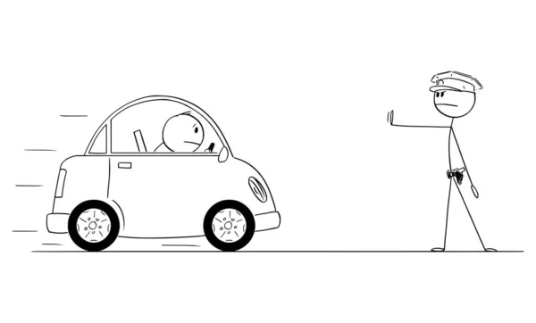 Vector Cartoon Illustration von Verkehrspolizisten oder Verkehrspolizisten stoppt das Auto — Stockvektor