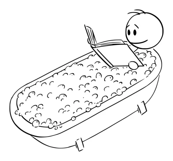 Ilustración de dibujos animados vectorial del libro de lectura del hombre mientras toma baño en el baño . — Archivo Imágenes Vectoriales