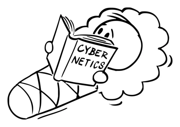 Illustration vectorielle de bébé enveloppé dans une couverture ou une enveloppe d'emmaillotage, lisant ou étudiant un livre sur la cybernétique — Image vectorielle