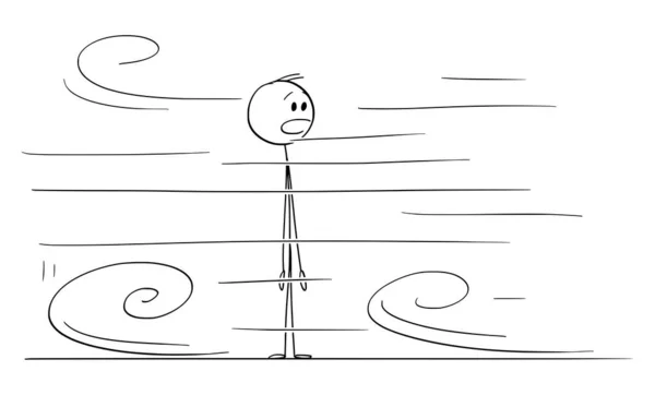 Vektor-Cartoon-Illustration eines schockierten oder überraschten Mannes, der etwas sieht, das sich sehr schnell um ihn herum bewegt — Stockvektor