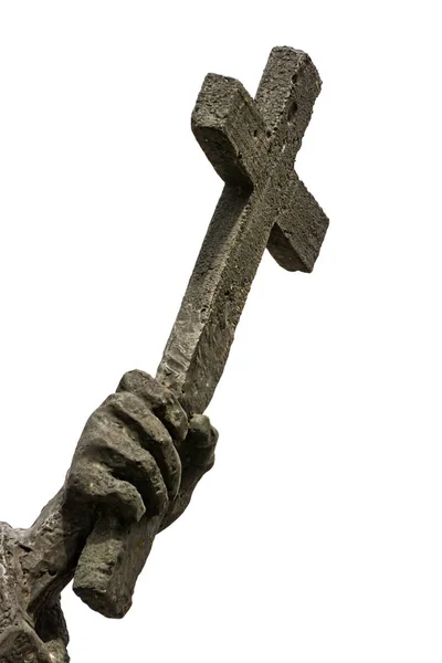 Hand met een IJzeren Kruis als religieus symbool — Stockfoto