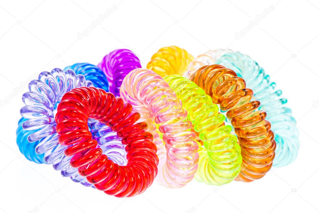 Various isolated spiral hair ties