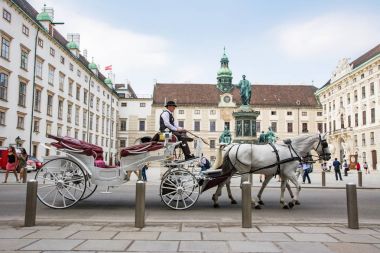 Horse-drawn carriage at the imperial Hofburg palace in Vienna clipart