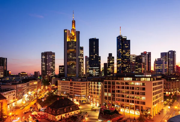 Aerial view over over Frankfurt at night — Stock Photo, Image