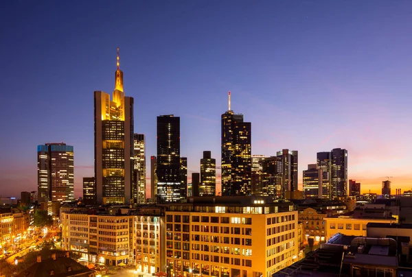 Aerial view over over Frankfurt at night — Stock Photo, Image