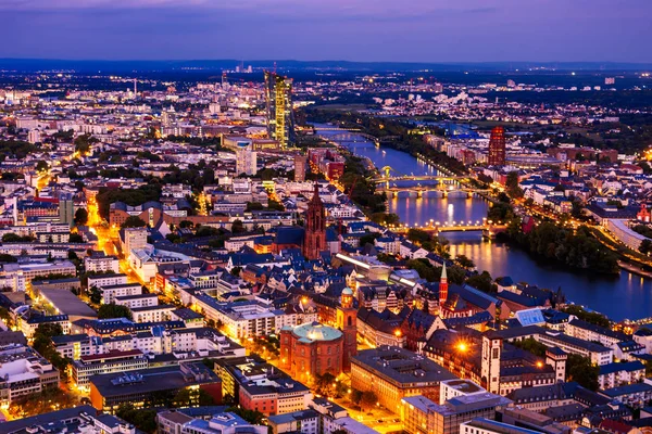 Aerial view over over Frankfurt at night — Stock Photo, Image