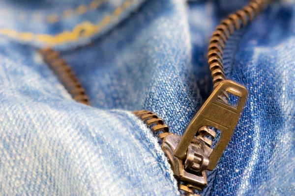 Open Zipper Worn Out Blue Jeans — Stockfoto