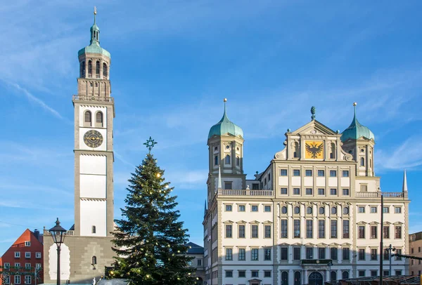 Karácsonyfa Karácsonyi Piacon Város Augsburg — Stock Fotó