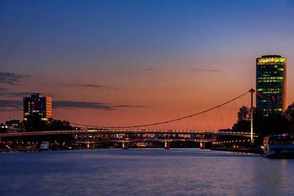 Río Main Frankfurt Alemania Por Noche —  Fotos de Stock