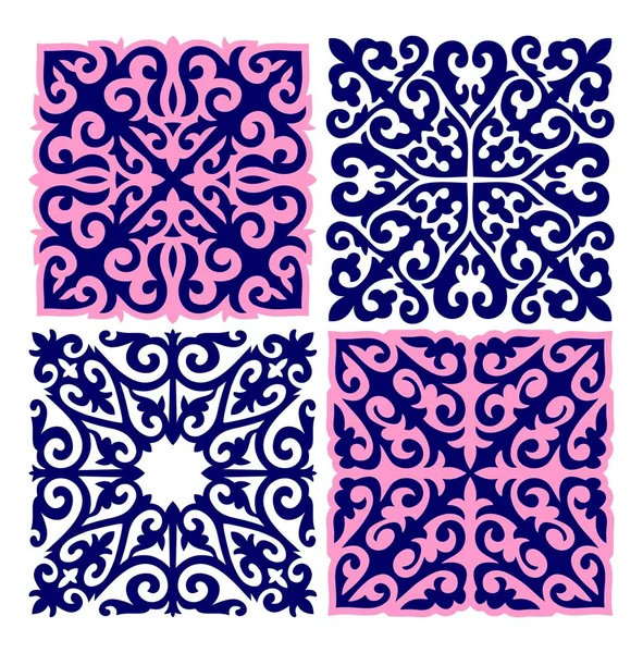 正方形のカザフ飾り, 4 種類 — ストックベクタ