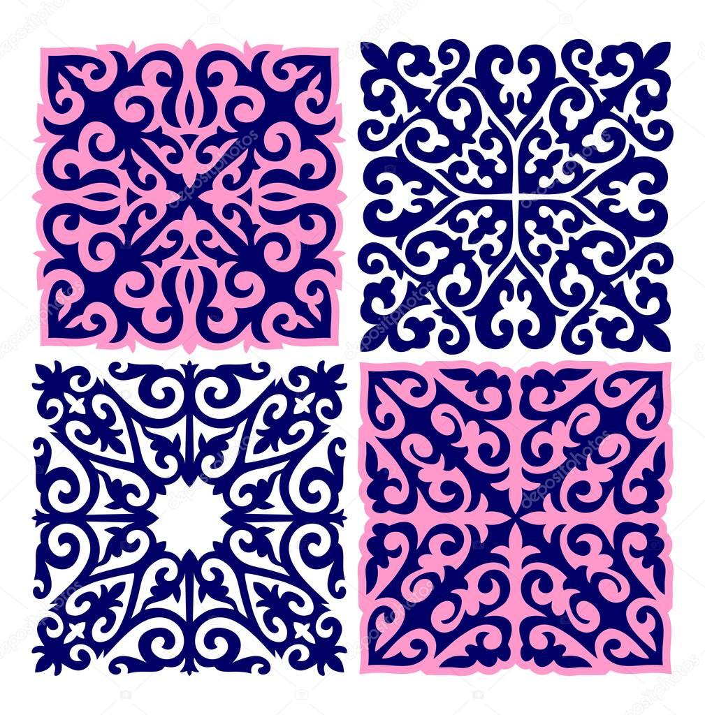 Square Kazakh ornament, 4 types