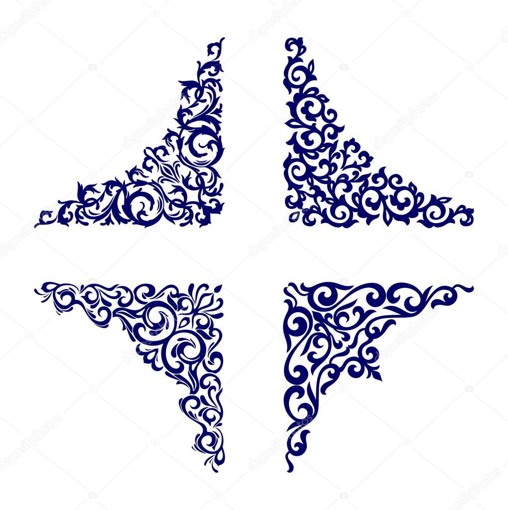 Kazakh ornaments, four corners, vector 