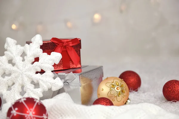 Christmas balls and gifts — Stock Photo, Image