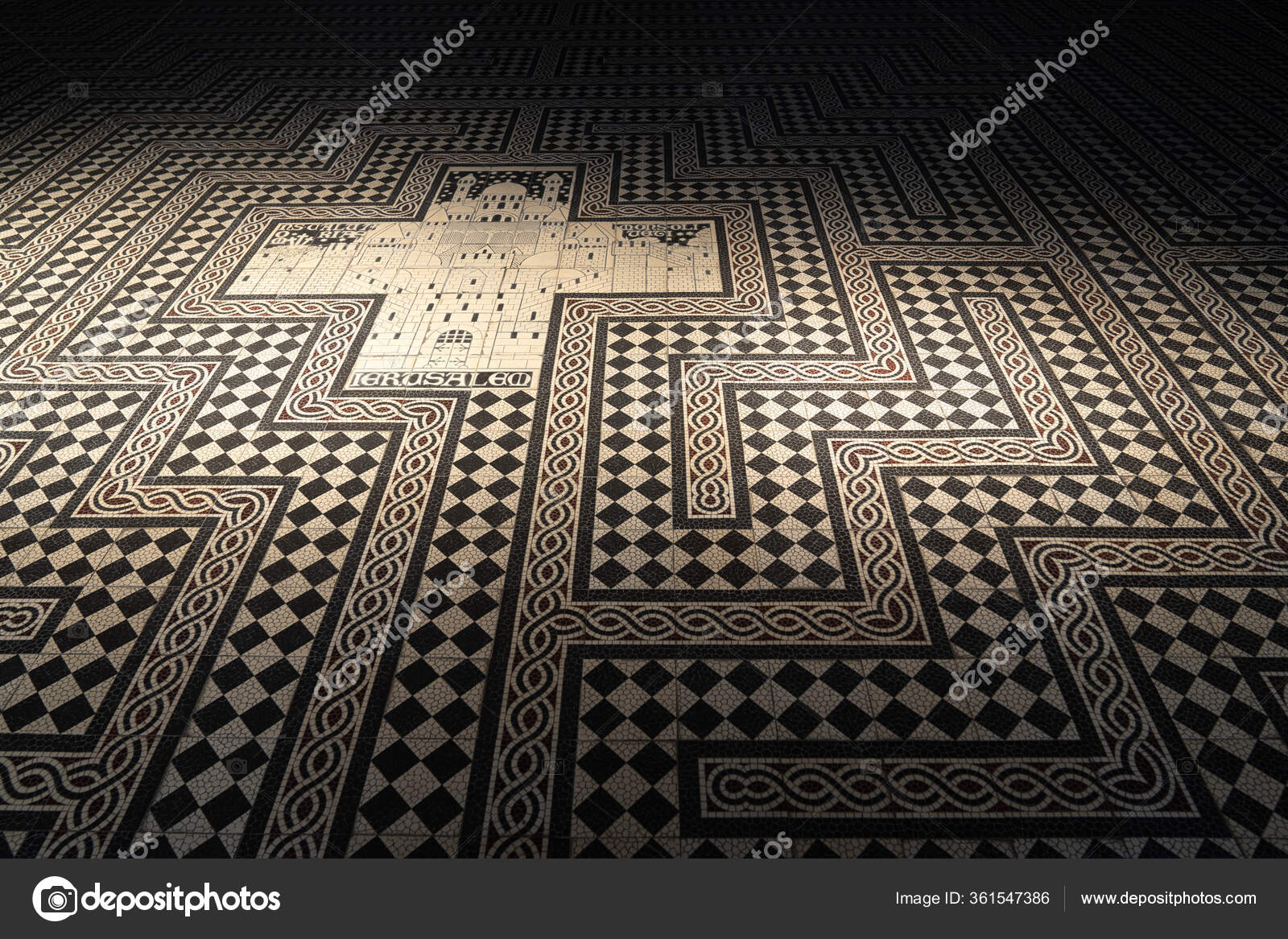 Background Floor Mosaic Tiles Showing Cross City Jerusalem Floor