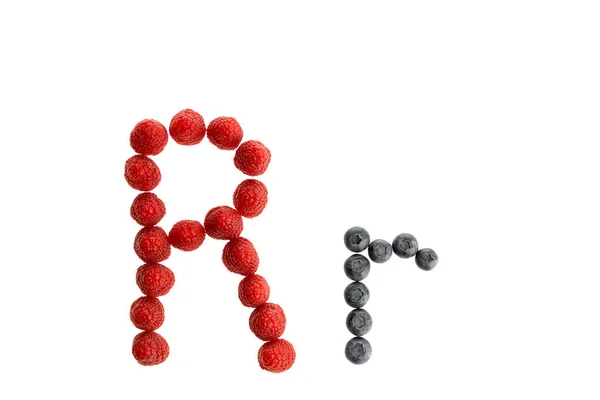 Alphabet Aus Frischen Früchten Himbeeren Und Brombeeren Isoliert Auf Weißem — Stockfoto