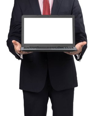 dizüstü bilgisayar ile takım elbiseli adam 