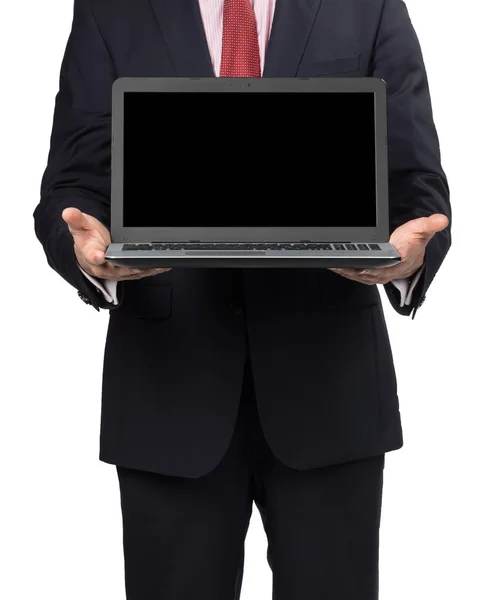 ノート パソコンでスーツを着た男 — ストック写真
