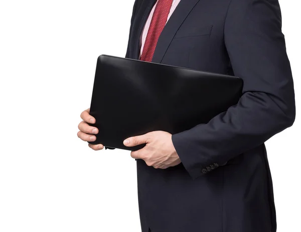Człowiek w garniturze z laptopa — Zdjęcie stockowe