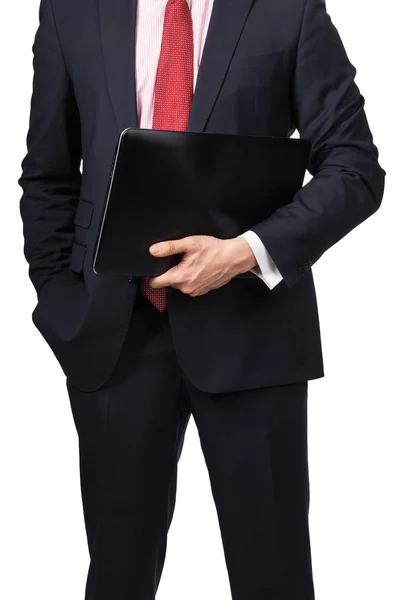 Man in suit with laptop — Stock Photo, Image