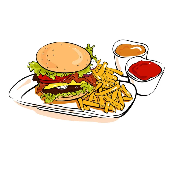 Hamburger and potatoes — Stock Vector
