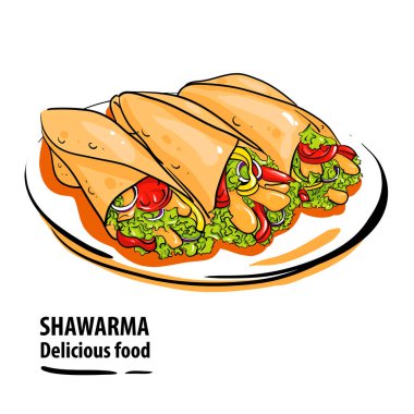 Bir plaka üzerinde yeşillikleri ile taze shawarma